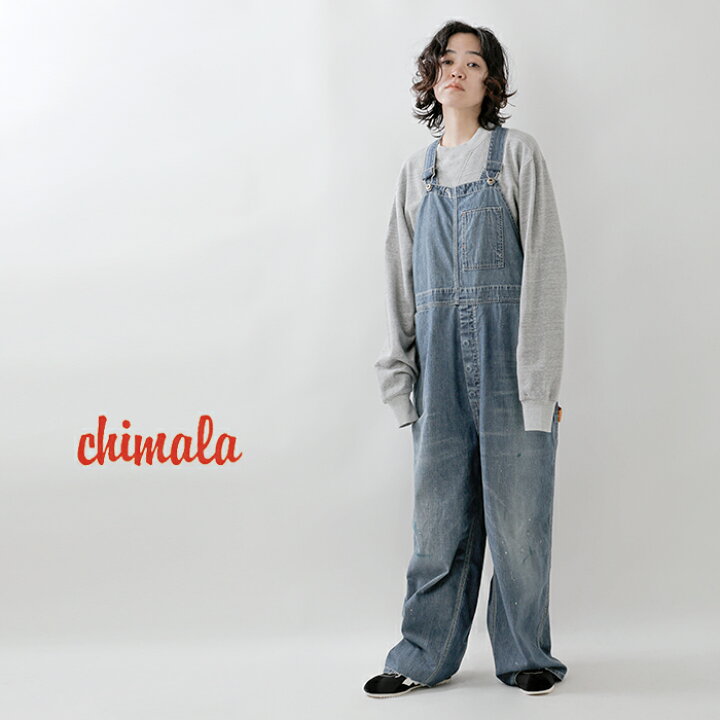 チマラ chimala *ダメージ加工デニムオーバーオール*Mコットン 