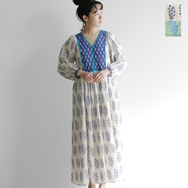 【2024ss新作】ne Quittez pas ヌキテパ コットン ボイル エスニック プリント ギャザー ドレス “Cotton Voile Ethnic Combination Print Gather Dress” 010441zd6-rf レディース