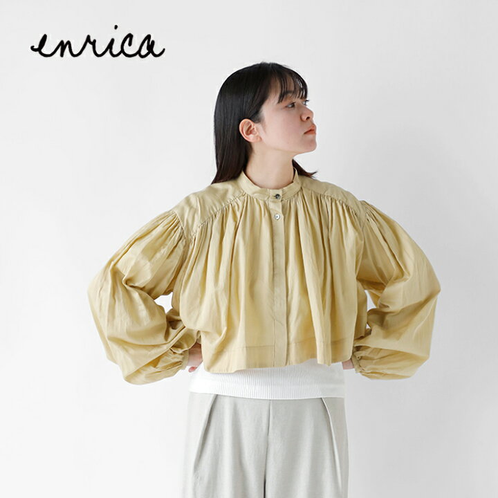 楽天市場】enrica エンリカ コットン サテン ギャザー ブラウス 