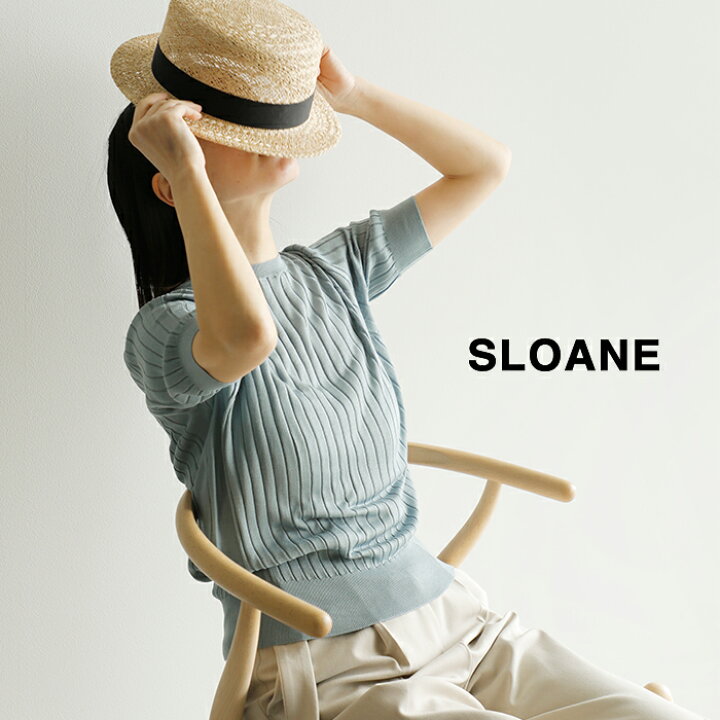 楽天市場】SLOANE スローン 18G ワイドリブ シルク 5分袖 クルーネック  