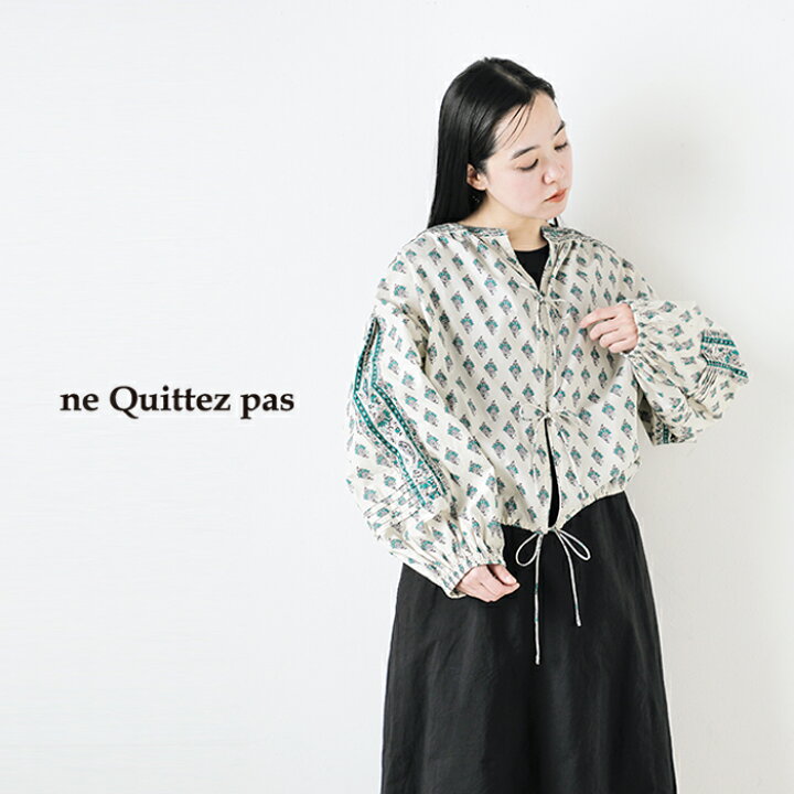 ne Quittez pas リネン 麻 ブラウス 総柄 長袖 ウエストゴムAP STUDIO  