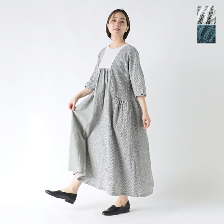 楽天市場】MAGALI マガリ リネン コットン ストライプ ヨーク ギャザー  