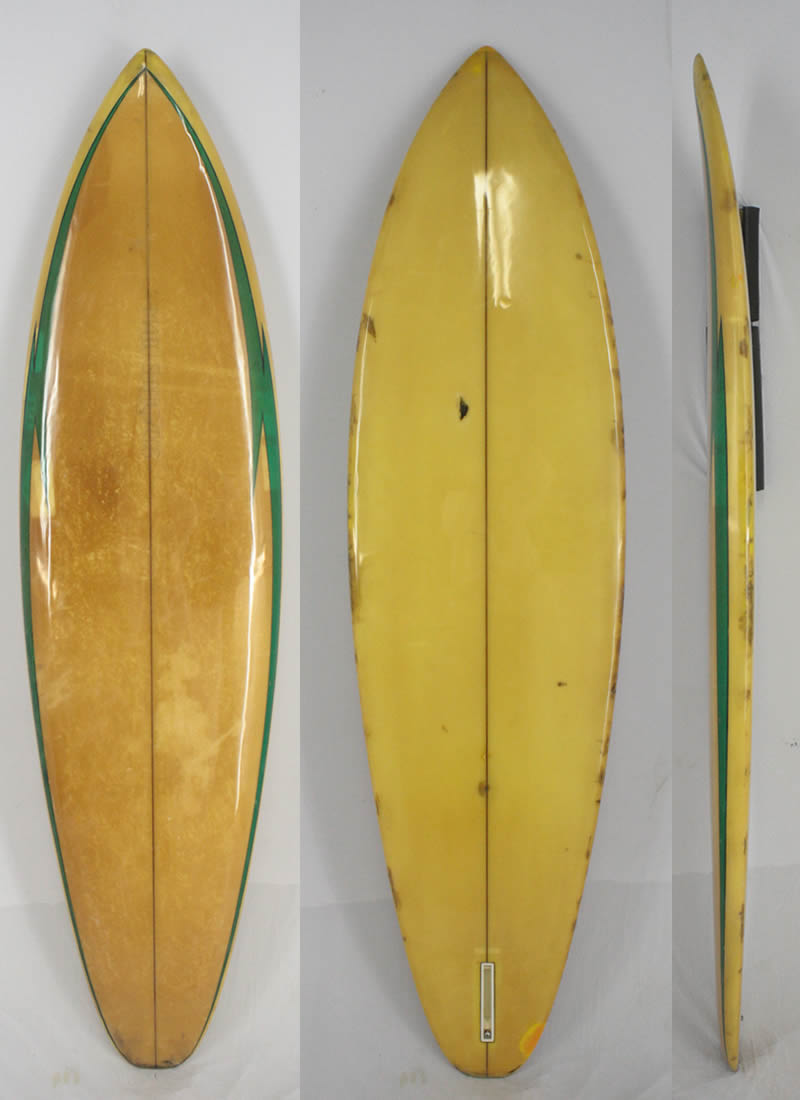 【中古】MALIBU SURF BOARD (マリブサーフボード) ヴィンテージ サーフボード [GREEN×CLEAR] 194.5cm  シングルフィン サーフボード フィン付 | アラソアン楽天市場店