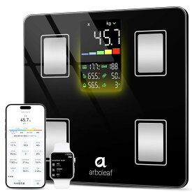 arboleaf 体重計 体組成計 人気アプリあ連動可能【クーポン1500円】 スマホ連動 Bluetooth対応 多指標 LED表示 ヘルスメーター アプリ/apple watch/GoogleFit/Fitbit/ヘルスケア/14項目測定/自動認識 ブラック 電池型 一年保証
