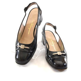 【スーパーSALE】Salvatore Ferragamo / サルヴァトーレフェラガモ ■エナメル パンプス 黒 バックストラップ 【レディース/ガールズ/LADY/女性/婦人】【靴/クツ/シューズ/SHOES】 ブランド【中古】