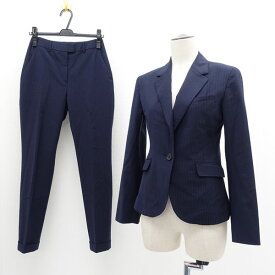 SUIT SELECT / スーツセレクト ◆セットアップ/シングル/1B/パンツ/ストライプ/ネイビー/サイズ7(S) SMGJ2151 【レディース/ガールズ/LADY/女性/婦人】 【古着】 レディースファッション【中古】