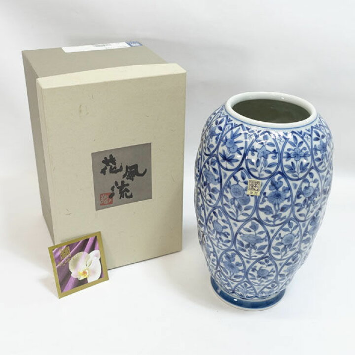 楽天市場】三洋陶器 龍峯窯 ◇【花器】龍峰窯/染付 花風流 間取草花 