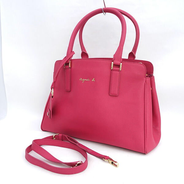 agnes b / アニエスベー ■2WAY ショルダー トートバッグ PVCレザー ピンク マルチ用途 【バッグ/バック/BAG/鞄/カバン】 ブランド【中古】