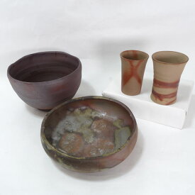 備前焼 / ビゼンヤキ ■備前焼/大鉢2種・フリーカップ2個 ギフト【中古】