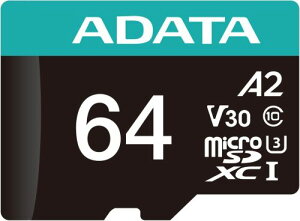 ADATA �G�C�f�[�^ 64GB Premier Pro microSDXC CL10 UHS-I U3 V30 A2 SD�ϊ��A�_�v�^�[�t�� AUSDX64GUI3V30SA2-RA1