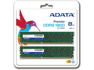 ADATA �f�X�N�g�b�vPC�p ���݃����� PC3-12800 DDR3-1600 8GB (4GB x 2�� ) 240pin AD3U1600C4G11-2