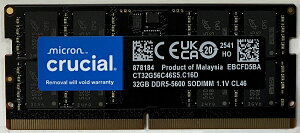 Crucial �N���[�V���� PC5-44800 DDR5-5600 32GB �m�[�gPC�p ������ 288pin SO-DIMM CT32G56C46S5T �V�i�o���N�i