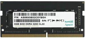 Apacer AyCT[ DDR4-3200 PC4-25600 8GB SO-DIMM CL22 1024x8 1.2V m[gPCp ES.08G21.GSH
