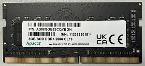 Apacer �A�y�C�T�[ DDR4-2666 PC4-21300 8GB SO-DIMM CL19 1.2V �m�[�gPC�p������ AS08GGB26CQYBGH �o���N�i