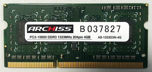 ARCHISS TX`bv PC3-10600 DDR3-1333 4GB 204pin SODIMM m[gPCp [W[ oNi