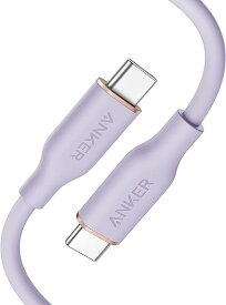 Anker PowerLine III Flow USB-C & USB-C ケーブル 絡まない USB PD対応 シリコン素材採用100W Galaxy iPad Pro/Air MacBook Pro/Ai (0.9m ライトパープル)