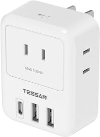 電源タップ USB-C付き TESSAN コンセント タップ 3個AC口 2個USB-Aポート 1個Type-Cポート 蛸足 分岐 雷ガード付 ホワイト 日本国内でのみ使用可能