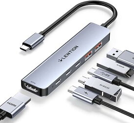 LENTION USB C ハブ 2*USB 3.2+2*USB 3.2(タイプc) 4K 60Hz 10Gbps HDMI 100W PD給電 6-in-1 USB Type-C 変換アダプタ スリム 電源 oなど対応 (スペースグレイ)