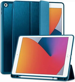 Maledan iPad ケース 第9世代 ペン収納 iPad ケース 第8世代 軽薄 衝撃吸収 TPU スタンド機能付き オートスリープ/ウェイク iPad カバー 第8世代 （オーロラ ブルー）