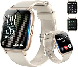 スマートウォッチ Bluetooth5.3通話機能付き【2024新モデル】Onefun スマートウォッチ 多種機能付き 1.85インチ大画面 Smart Watch 100多種類な運動モード 腕時計 歩数計 天日本語説明書付き （ベージュ）