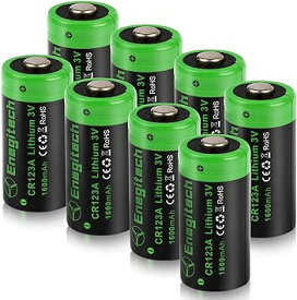 Enegitech CR123A リチウム 電池 123A 3V バッテリー 1600mAh キュリオロック カメラ ビデオ 懐中電灯用 非充電式 (CR123A 8個)