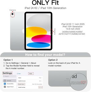 iPad�iA16�j�P�[�X ��11/10����i2025/2022���f���j�p�t���ی�t�B�����t�� �ی�ϏՌ����ȃ^�u���b�g�J�o�[ 360�x��]�n���h�X�g���b�v�X�^���h (�u���[)