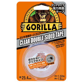 ゴリラ両面テープ クリア アクリル粘着材 強力接着テープ 幅25.4mm 取寄品 ゴリラグルー (GORILLA GLUE ) 1780 ( 超強力 超耐久 アクリル粘着剤 全天候 防水 耐熱 耐寒 水中 自動車 補修 補強 密閉 梱包 結束 固定 保護 アウトドア フック 表札 フォトフレーム )