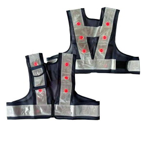 LED安全ベストファスナー式ショート丈 「スマートくん」〈紺/白〉赤LED フリーサイズ 取寄品 ミズケイ 5941241 ( 作業用品 衣料 安全 保護用品 安全ベスト 安全小物 )