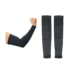 冷感アームカバー 接触冷感×耐切創 アームカバー ブラック 40cm 取寄品 日本緑十字社 375857 ( 袖カバー 腕カバー ウォーマー 熱中症対策 涼しい 作業用 ひんやり快適 )