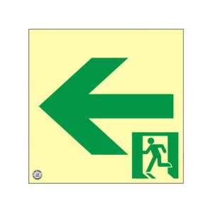高輝度蓄光避難誘導ステッカー標識 ←非常口 蓄光SN-2942 200×200mm 消防認定品 取寄品 日本緑十字社 360942 ( 高輝度蓄光 C級 蓄光 左矢印 壁面用 通路誘導用 自発光 表示板 夜光塗料 出口 360942 蓄