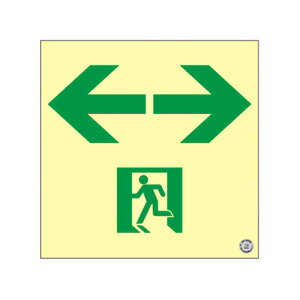 高輝度蓄光避難誘導ステッカー標識 ←非常口→ 蓄光SN-2943 200×200mm 消防認定品 取寄品 日本緑十字社 360943 ( 高輝度蓄光 C級 蓄光 右左矢印 壁面用 通路誘導用 自発光 表示板 夜光塗料 出口 36094