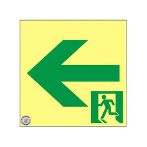 高輝度蓄光避難誘導ステッカー標識 ←非常口 ASN942 200×200mm A級認定品 取寄品 日本緑十字社 377942 ( 高輝度蓄光 A級 蓄光 左矢印 壁面用 通路誘導用 自発光 表示板 夜光塗料 出口 377942 ASN942 )