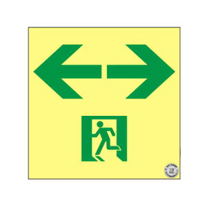 高輝度蓄光避難誘導ステッカー標識 ←非常口→ SSN943 200×200mm S級認定品 メーカー直送 日本緑十字社 364943 ( 高輝度蓄光 S級 蓄光 右左矢印 壁面用 通路誘導用 自発光 表示板 夜光塗料 出口 36494