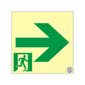 中輝度蓄光避難誘導ステッカー標識 非常口→ TSN941 200×200mm 消防認定品 取寄品 日本緑十字社 068018 ( 中期度蓄光 蓄光 右矢印 壁面用 通路誘導用 自発光 表示板 夜光塗料 出口 068018 TSN941 )