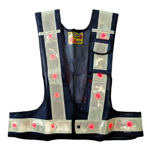 安全ベスト 多機能ベスト『光るんです』蓄光ちくピカ 〈紺/白〉赤LEDタイプ フリーサイズ 取寄品 ミズケイ 3017201 ( 安全 警備 保安 ランニング ウォーキング )