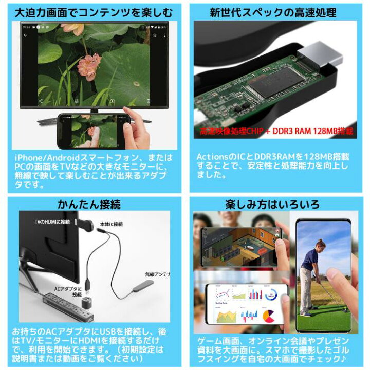 楽天市場 訳あり 箱潰れ エアリア Iphone ノートpc Macbook 正式対応 ワイヤレスでテレビに表示 Castback 映像出力アダプター Iphone Android Mac Pc対応 Ddr128mb搭載 高画質 Youtube ゲーム画面 Webサイト閲覧 エアリアダイレクト楽天市場店