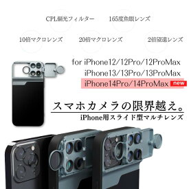 エアリア iPhone用スライド型マルチレンズ ケース CPL偏光フィルタ 20倍マクロ 10倍マクロ 魚眼 2倍望遠 iPhone13 13Pro 13ProMax iPhone12 12Pro 12ProMax カメラレンズ レンズ 天体観測 自由研究