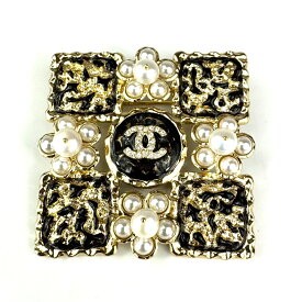 【中古】＼7日も超お買い得！最大14.5%OFF+P還元！／シャネル CHANEL ブローチ L24S ココマーク アンティーク風 スクエア ゴールド ブラック