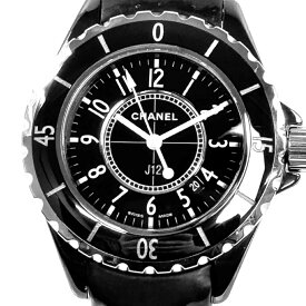 【中古】＼初売りSALE！最大13%OFF+P還元！／ 高級腕時計 シャネル CHANEL J12 H0680 クォーツ 黒 セラミック デイト表示 革ベルト レディース
