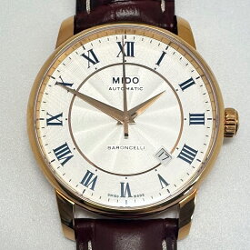 中古 腕時計 メンズ ミドー MIDO バロンチェッリ M8600.2.21.8 自動巻 デイト表示 裏スケ シルバー 革ベルト
