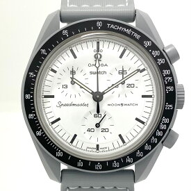 中古 腕時計 メンズ オメガ オメガ×スウォッチ スピードマスター ムーンスウォッチ 1965 SO33M106 クォーツ クロノグラフ バイオセラミック タキメーター スモールセコンド 白 ナイロンベルト