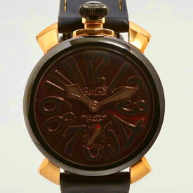 中古 腕時計 メンズ ガガミラノ GaGa MILANO マヌアーレ48 5014.02S-BRW 手巻き ブラウン スモールセコンド 裏スケ ラバーベルト