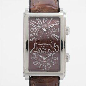 中古 腕時計 メンズ クエルボ・イ・ソブリノス CUERVO Y SOBRINOS プロミネンテ デュアルタイム A1112/2 NUM 34364 ブラウン 自動巻 レクタンギュラー 裏スケ 革/ラバーベルト