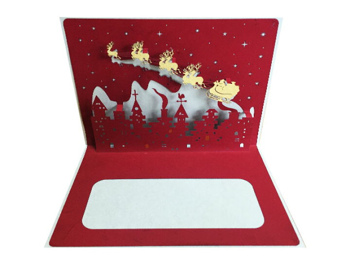 楽天市場 ポップアップグリーティングカード クリスマス Santa In Town 内紙ワインレッド 表紙ゴールド アレンシー楽天市場店