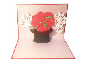 ポップアップグリーティングカード 母の日 マジシャンハット+ Hppy Mother's Day+カーネーション ピンク