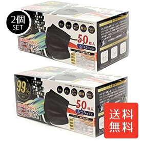 【ヒロ・コーポレーション】カラー不織布マスク ふつうサイズ ブラック 50枚入×2箱セット