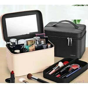 化粧箱 3色 化粧ポーチ 大容量 バッグインバッグ 大きめ 使いやすい 防水 持ち運び 機能的 メイクポーチ スクエア型 鏡付き 3色 小物入れ 収納