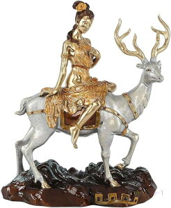 仏像) (弁才天 厄除け 金運 開運 極彩色 総高40cm お守り 鹿に乗る女神 縁起物【弁財天座像】ブロンズ像 置物 七福神