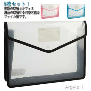 【送料無料】ファイルボックス クリアホルダー ファイル袋 ドキュメントバッグ ボタン式 ファイルバッグ 3枚セット オフィス用品