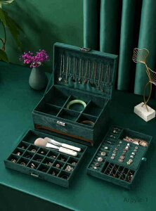 【送料無料】ジュエリーボックス 大容量 鍵付き フェルト 可愛い おしゃれ 三段 アクセサリーボックス ジュエリーケース アクセサリーケース グリーン 緑 保管 小物入れ